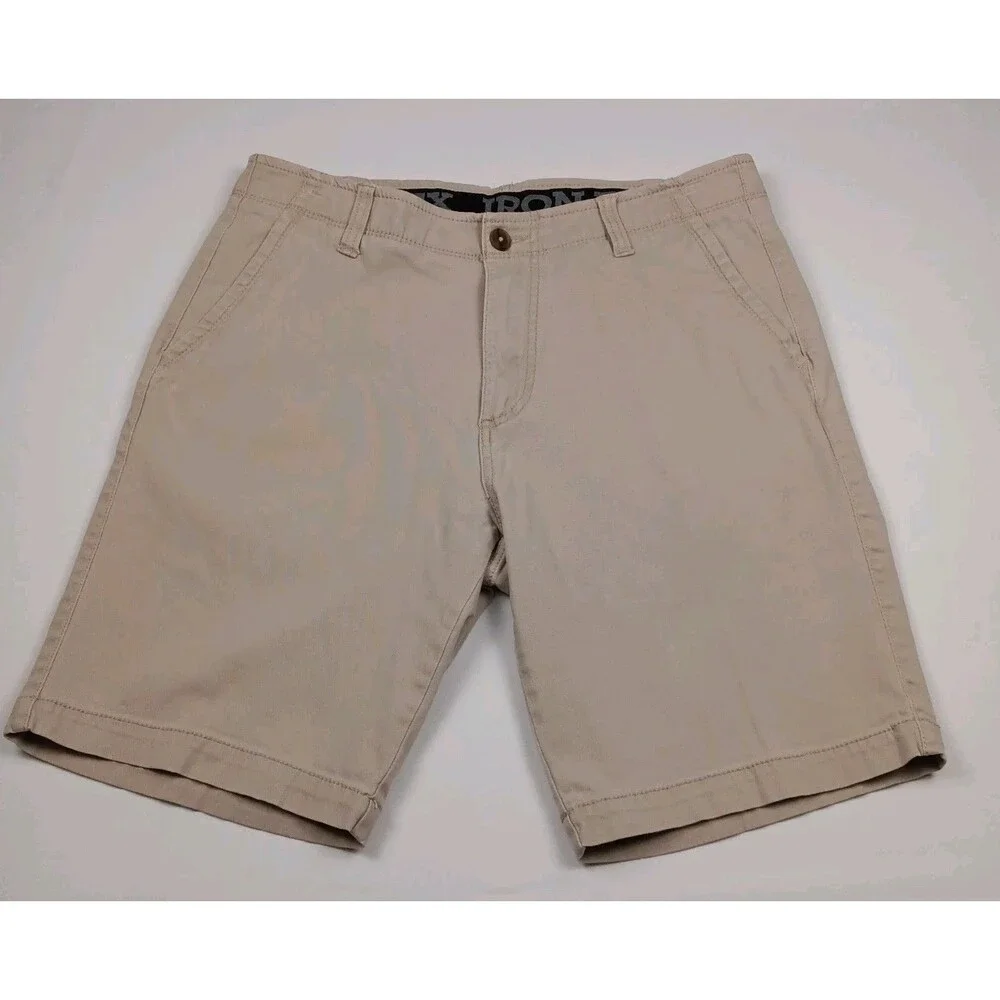 Rustler Iron Flex Mens Size 32 Stretch Khaki Tan Flat Front Casual Shorts